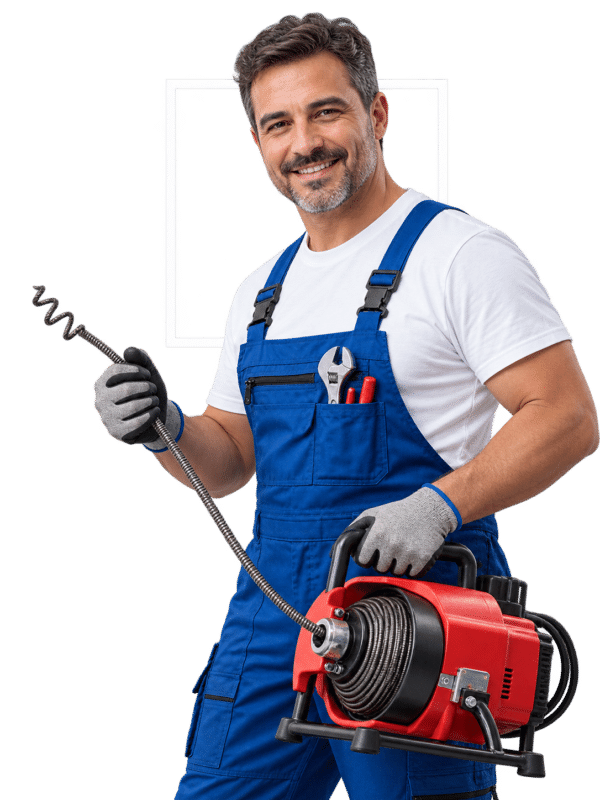 Técnico con máquina profesional para destapar cañerías